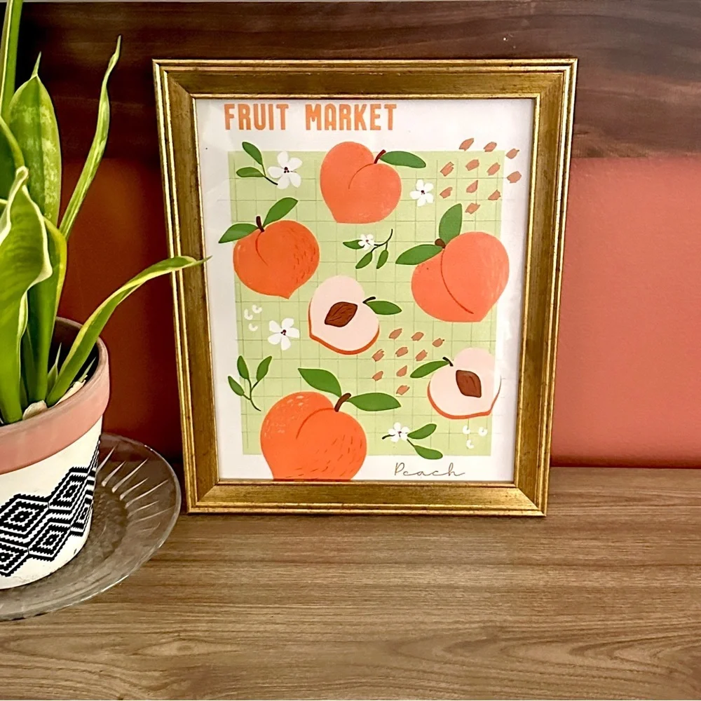 Fruit Market Peaches Retro Canvas Print Gold Framed Wall Hanging Art Flower